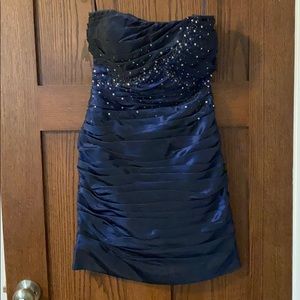 Strapless Navy Shimmery Homecoming Dress